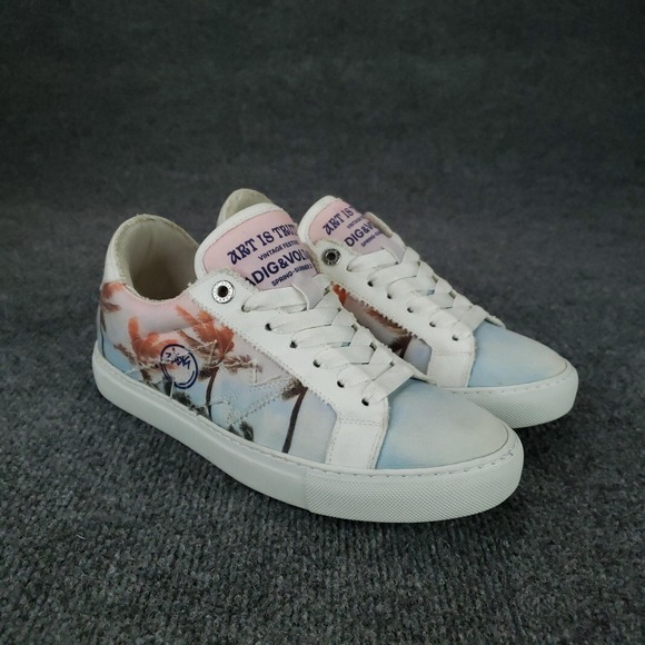 Zadig & Voltaire Art Is‎ Truth Shoes Womens Size 8.5 EU 39 Palm Print Sneakers - Picture 13 of 15